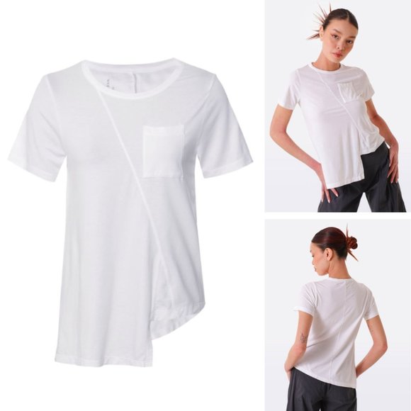 New NWOT Lurdes Bergada Asymmetric Hem Short Sleeve T-Shirt White Small Tee Top - Picture 1 of 10